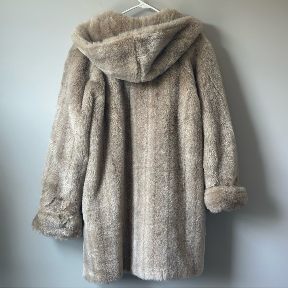 Alpine Studio Women's Size Large Beige Faux Fur Hooded Coat - Picture 2 of 6